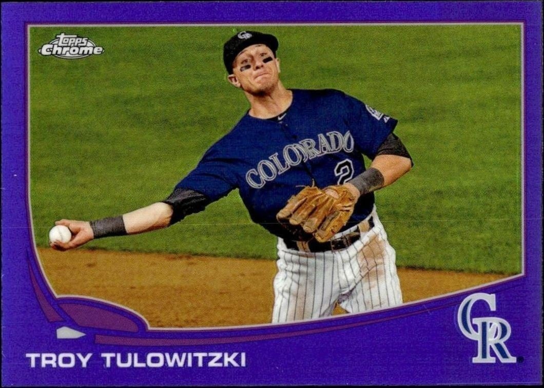 Troy Tulowitzki 2013 Topps Chrome #52 Baseball Trading Card - Front 2013 Topps Chrome Troy Tulowitzki #52 baseball trading card front