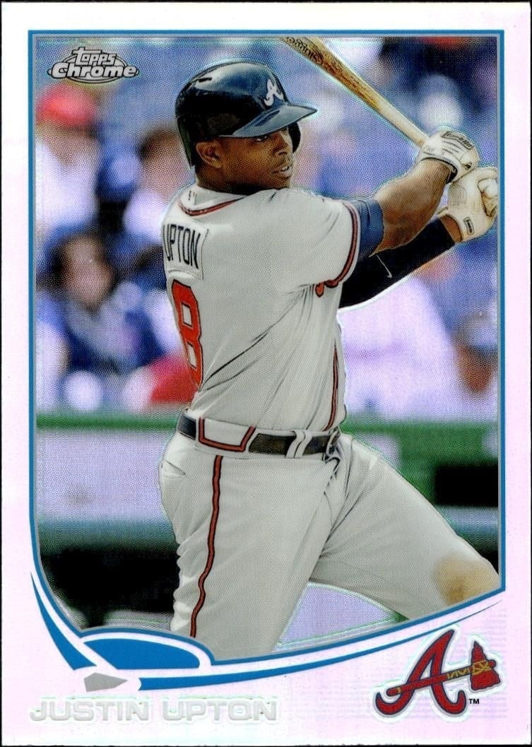 Justin Upton 2013 Topps Chrome #143 Baseball Trading Card - Front 2013 Topps Chrome Justin Upton #143 baseball trading card front