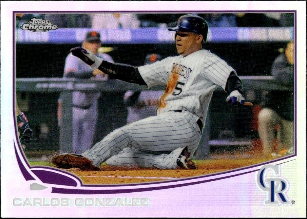 Carlos Gonzalez 2013 Topps Chrome #131 Baseball Trading Card - Front 2013 Topps Chrome Carlos Gonzalez #131 baseball trading card front
