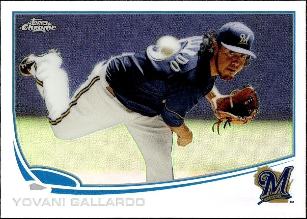 Yovani Gallardo 2013 Topps Chrome #13 Baseball Trading Card - Front 2013 Topps Chrome Yovani Gallardo #13 baseball trading card front