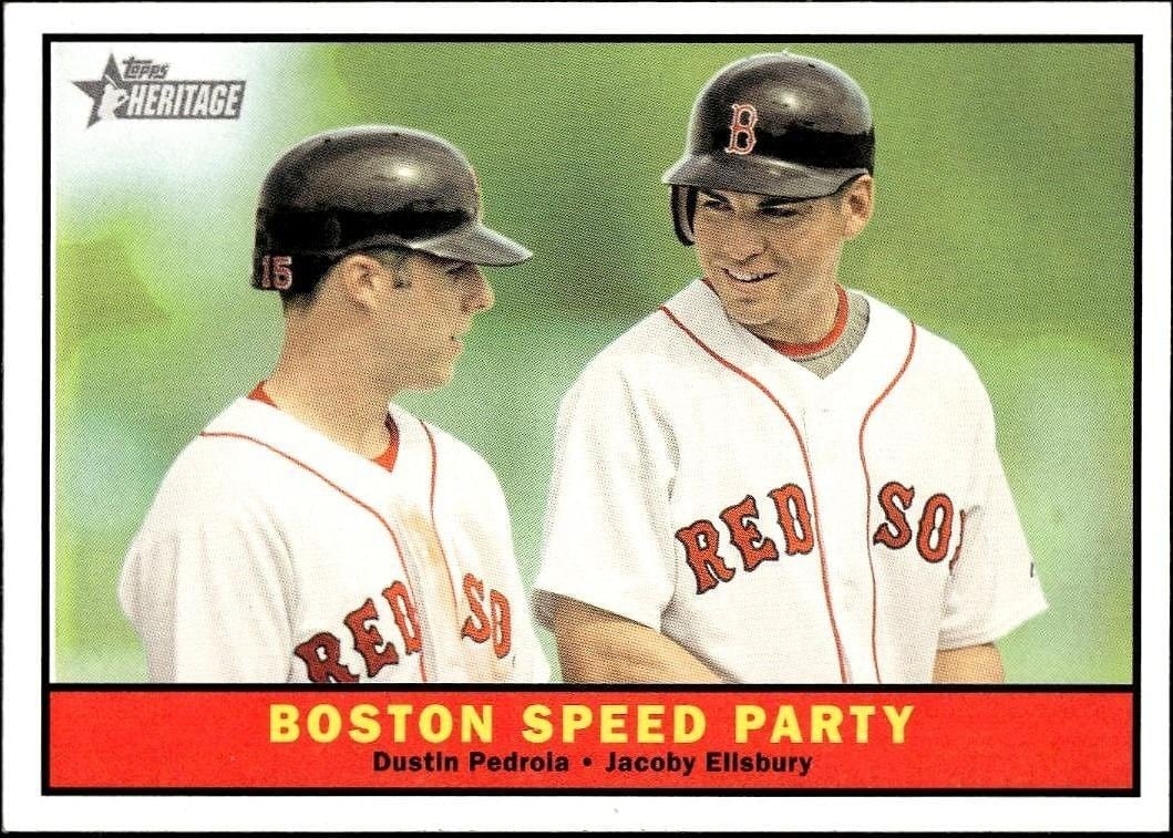 Dustin Pedroia 2010 Topps Heritage #173 Baseball Trading Card - Front 2010 Topps Heritage Dustin Pedroia #173 baseball trading card front