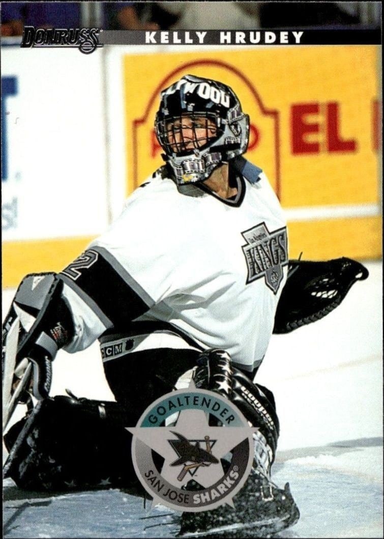 Kelly Hrudey 1996-97 Donruss #209 Hockey Trading Card - Front 1996-97 Donruss Kelly Hrudey #209 hockey trading card front