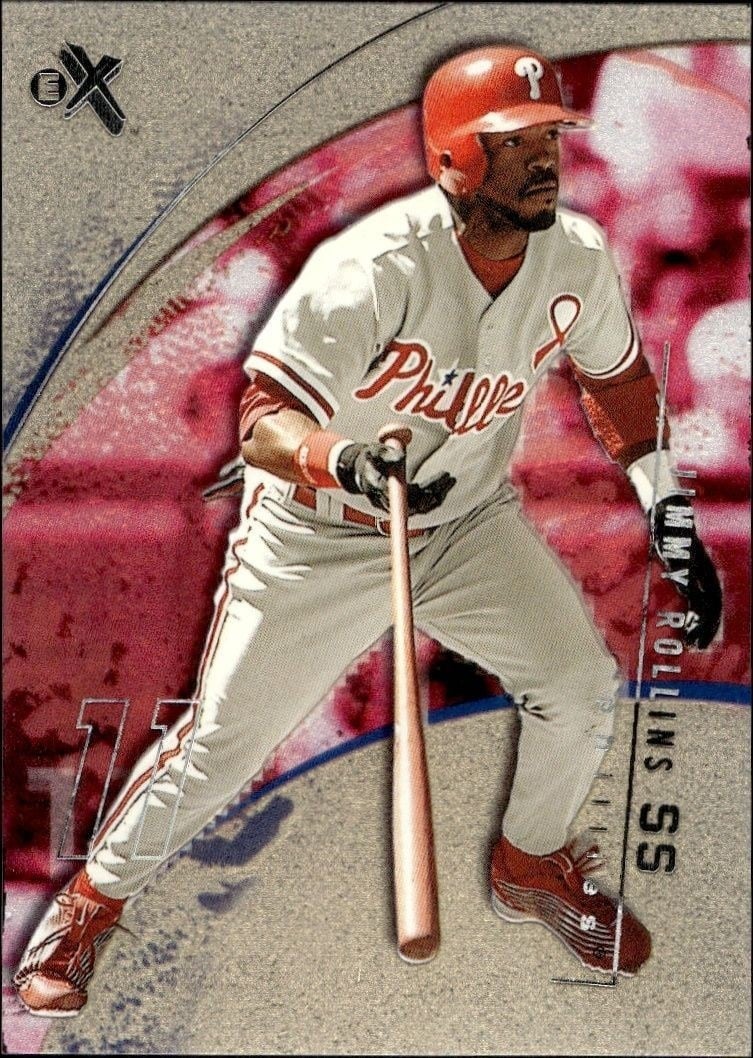 Jimmy Rollins 2002 Fleer E-x #94 Baseball Trading Card - Front 2002 Fleer E-x Jimmy Rollins #94 baseball trading card front