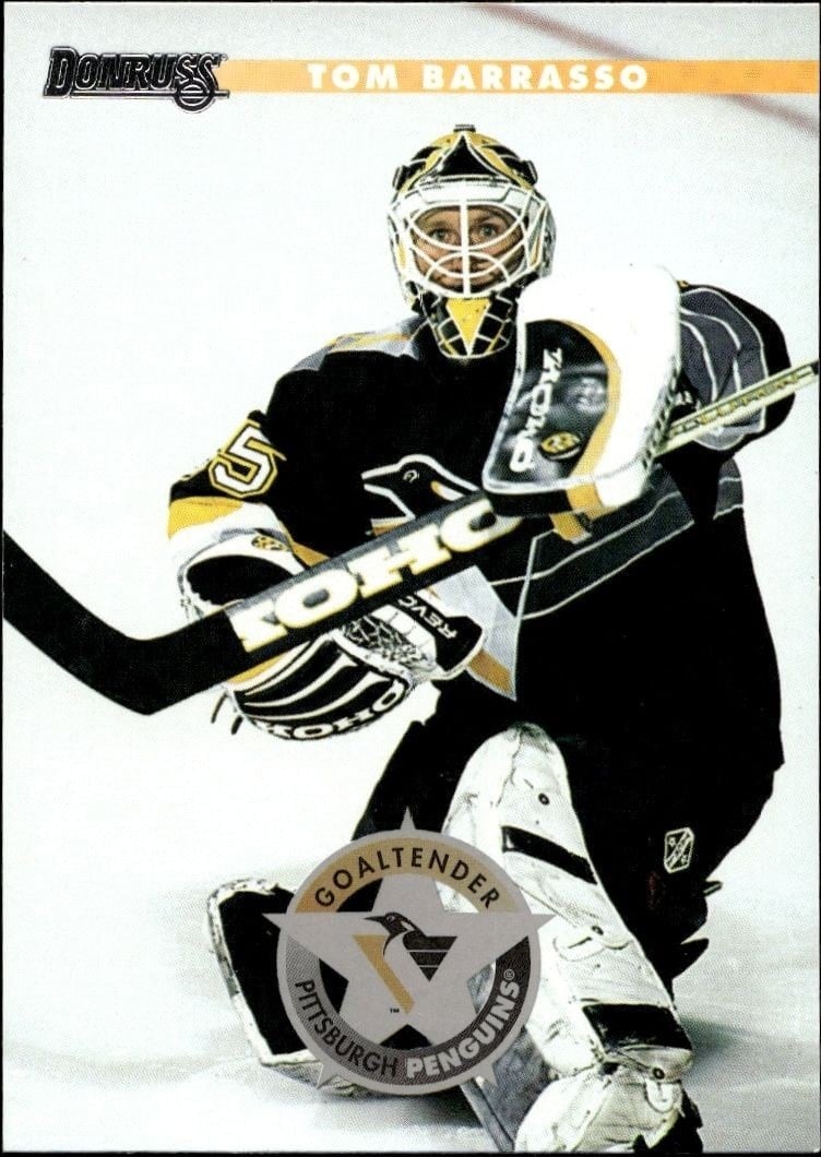Tom Barrasso 1996-97 Donruss #67 Hockey Trading Card - Front 1996-97 Donruss Tom Barrasso #67 hockey trading card front