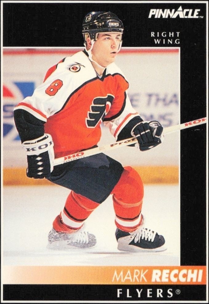 Mark Recchi 1992-93 Pinnacle #80 Hockey Trading Card - Front 1992-93 Pinnacle Mark Recchi #80 hockey trading card front