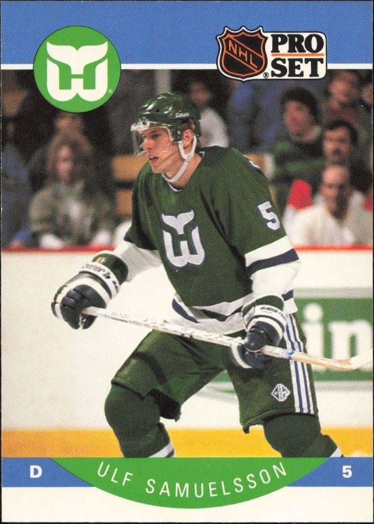 Ulf Samuelsson 1990-91 Pro Set #109 Hockey Trading Card - Front 1990-91 Pro Set Ulf Samuelsson #109 hockey trading card front