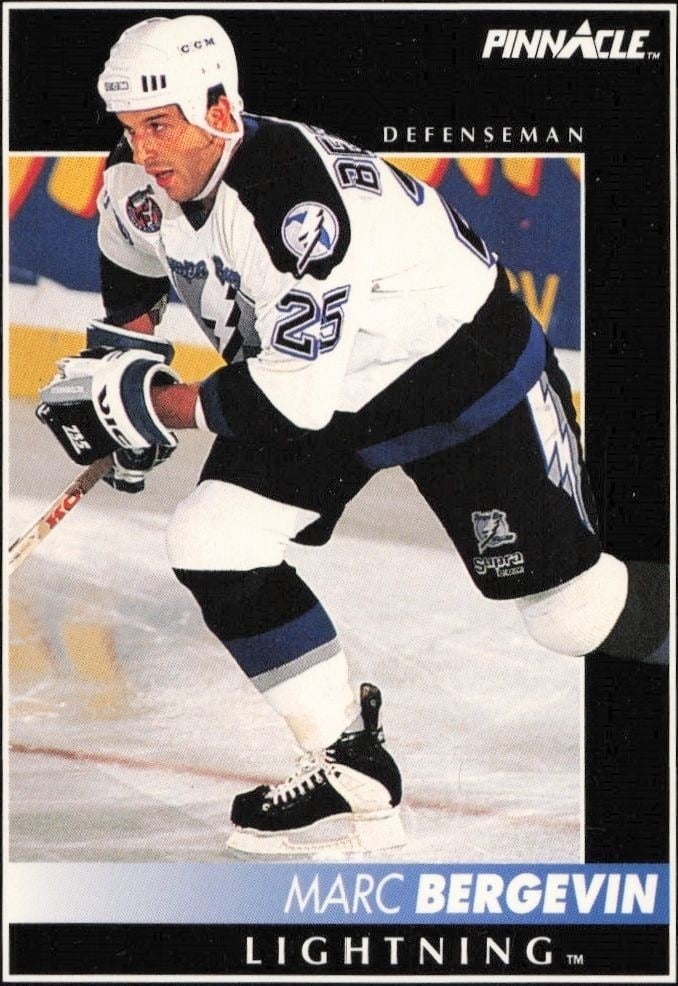 Marc Bergevin 1992-93 Pinnacle #385 Hockey Trading Card - Front 1992-93 Pinnacle Marc Bergevin #385 hockey trading card front