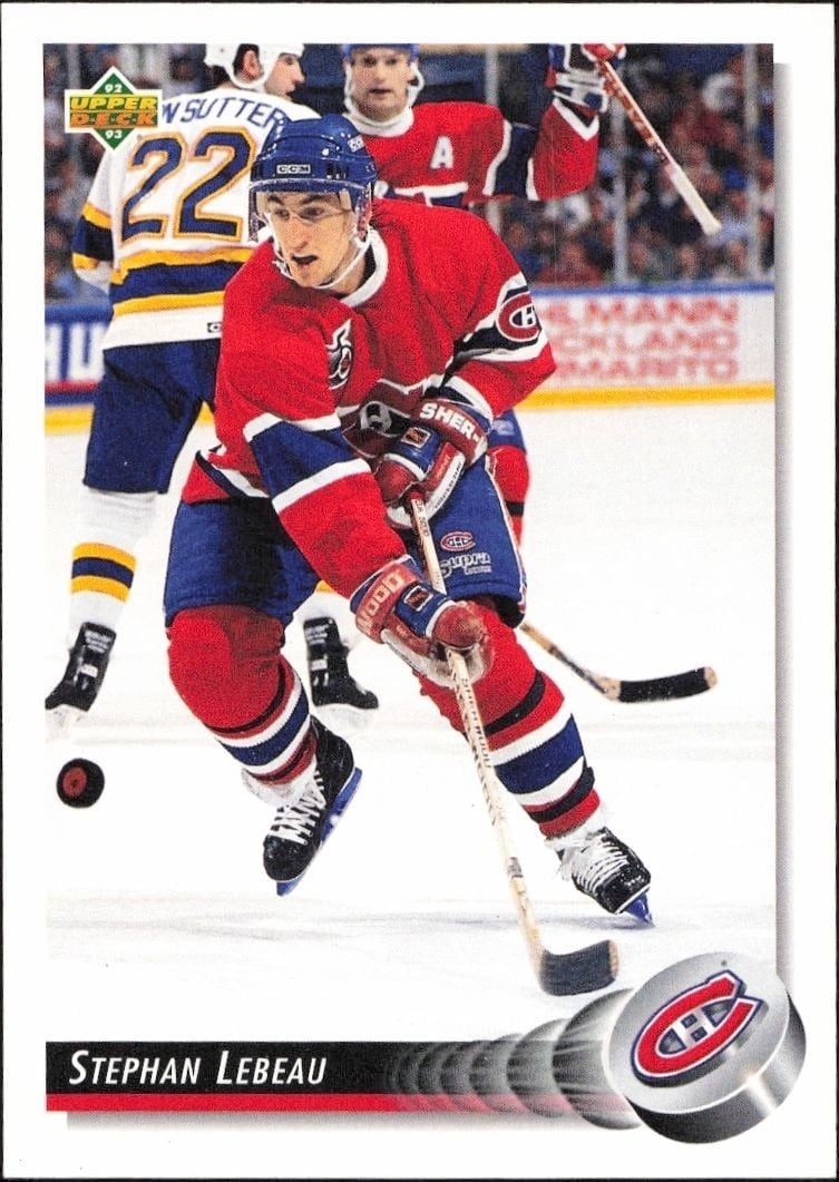 Stephan Lebeau 1992-93 Upper Deck #213 Hockey Trading Card - Front 1992-93 Upper Deck Stephan Lebeau #213 hockey trading card front