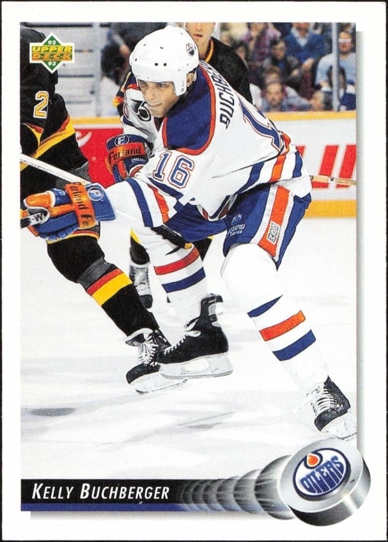 Kelly Buchberger 1992-93 Upper Deck #123 Hockey Trading Card - Front 1992-93 Upper Deck Kelly Buchberger #123 hockey trading card front