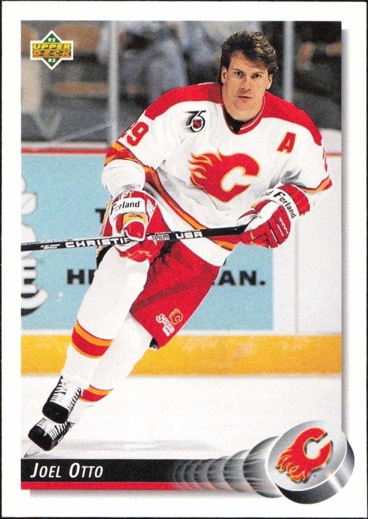 Joel Otto 1992-93 Upper Deck #220 Hockey Trading Card - Front 1992-93 Upper Deck Joel Otto #220 hockey trading card front