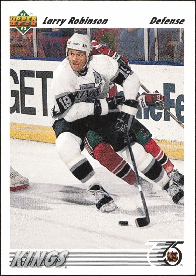 Larry Robinson 1991-92 Upper Deck #499 Hockey Trading Card - Front 1991-92 Upper Deck Larry Robinson #499 hockey trading card front