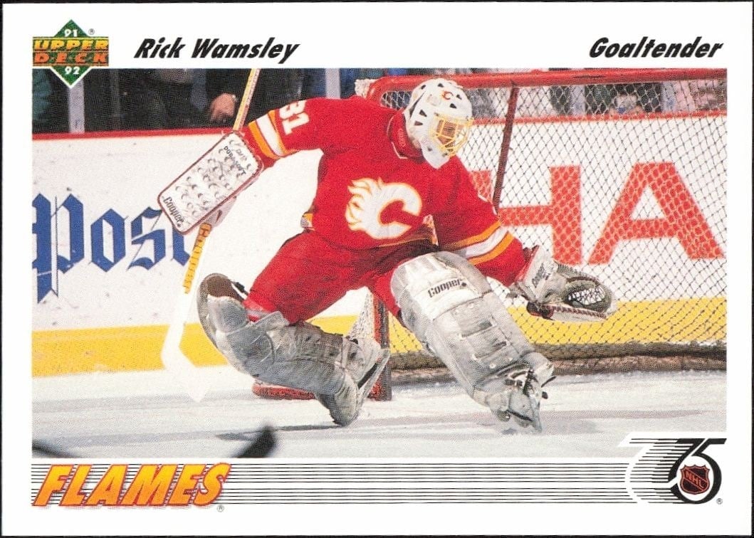 Rick Wamsley 1991-92 Upper Deck #130 Hockey Trading Card - Front 1991-92 Upper Deck Rick Wamsley #130 hockey trading card front
