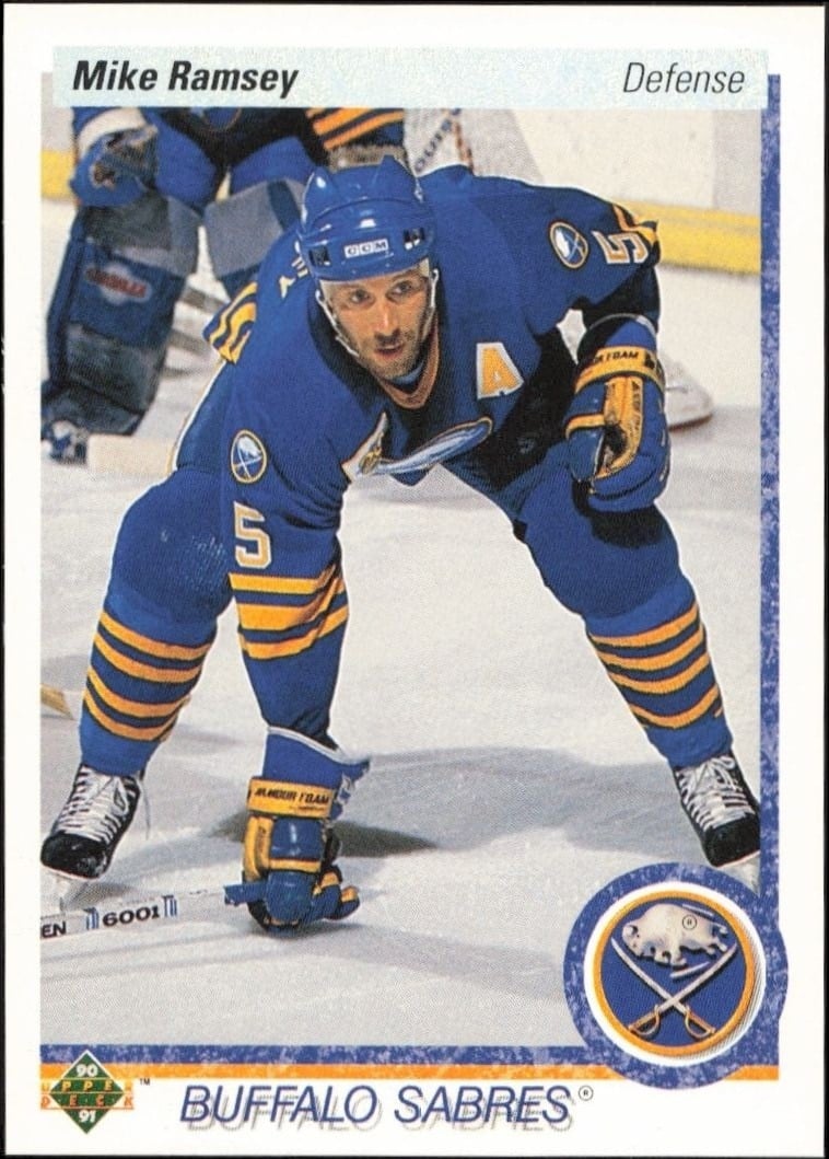 Mike Ramsey 1990-91 Upper Deck #168 Hockey Trading Card - Front 1990-91 Upper Deck Mike Ramsey #168 hockey trading card front