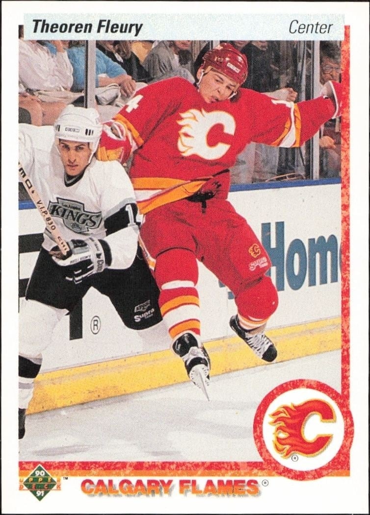 Theoren Fleury 1990-91 Upper Deck #47 Hockey Trading Card - Front 1990-91 Upper Deck Theoren Fleury #47 hockey trading card front
