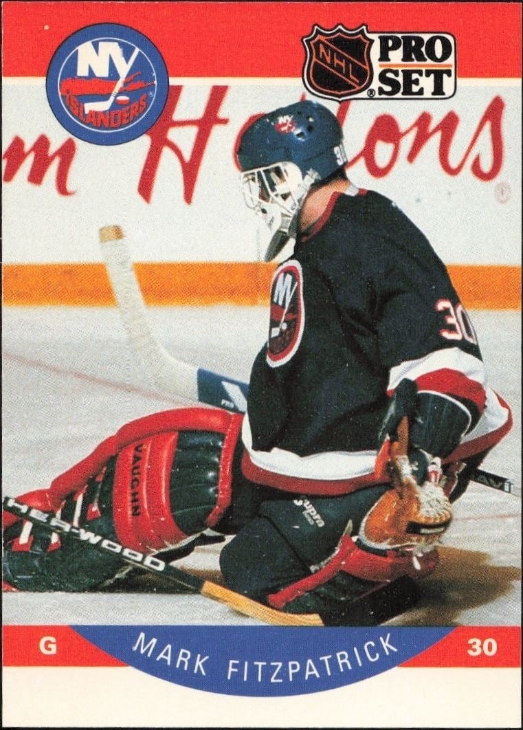 Mark Fitzpatrick 1990-91 Pro Set #181 Hockey Trading Card - Front 1990-91 Pro Set Mark Fitzpatrick #181 hockey trading card front