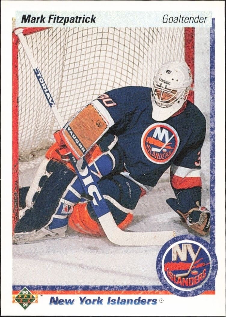 Mark Fitzpatrick 1990-91 Upper Deck #37 Hockey Trading Card - Front 1990-91 Upper Deck Mark Fitzpatrick #37 hockey trading card front