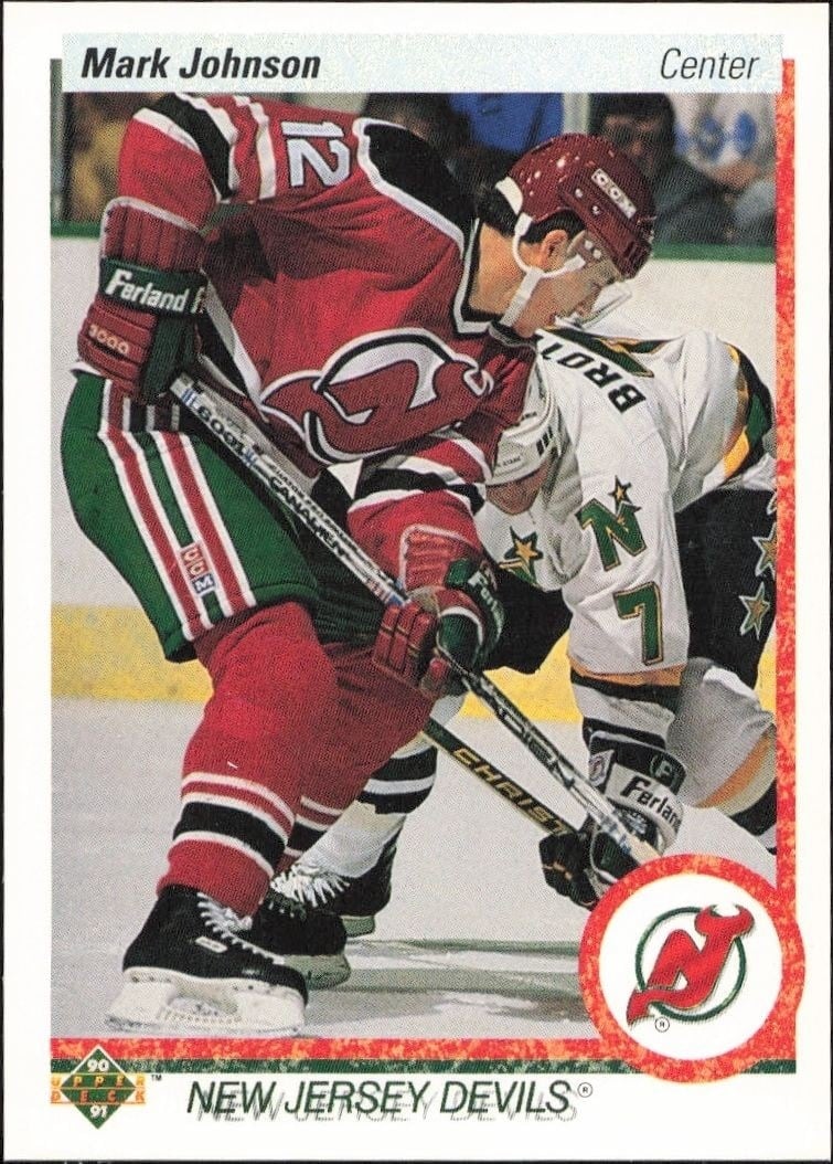 Mark Johnson 1990-91 Upper Deck #180 Hockey Trading Card - Front 1990-91 Upper Deck Mark Johnson #180 hockey trading card front
