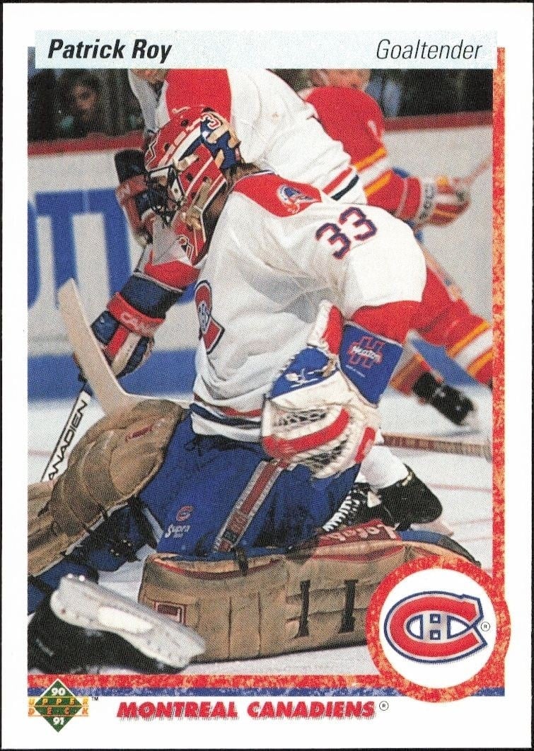 Patrick Roy 1990-91 Upper Deck #153 Hockey Trading Card - Front 1990-91 Upper Deck Patrick Roy #153 hockey trading card front
