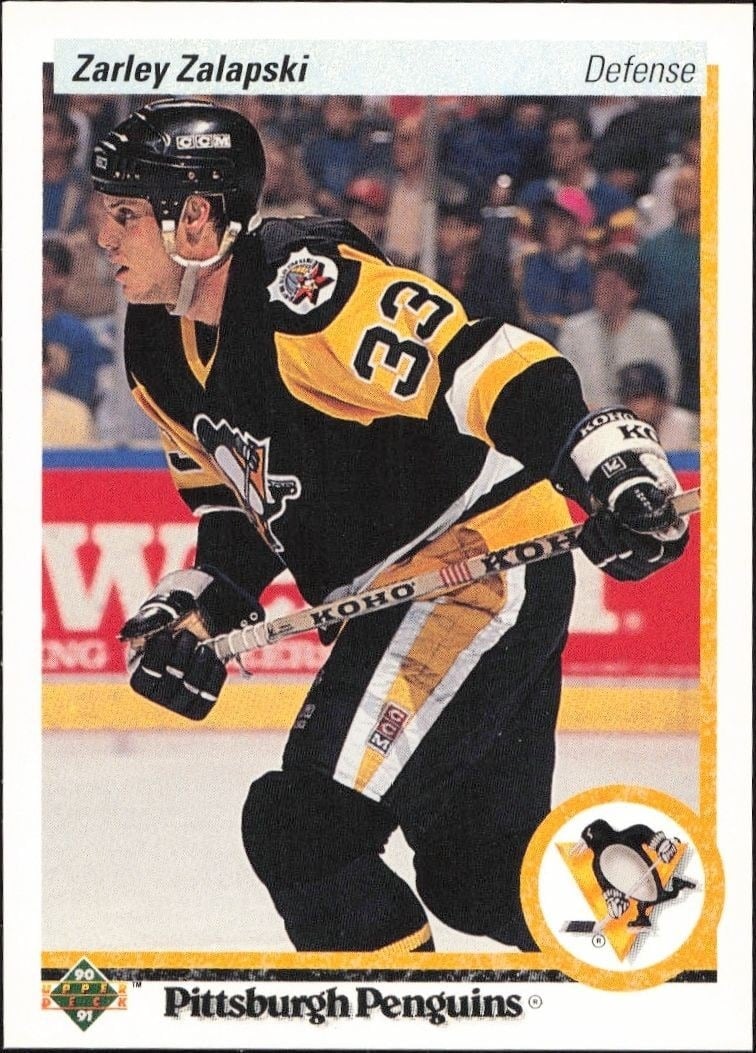 Zarley Zalapski 1990-91 Upper Deck #33 Hockey Trading Card - Front 1990-91 Upper Deck Zarley Zalapski #33 hockey trading card front
