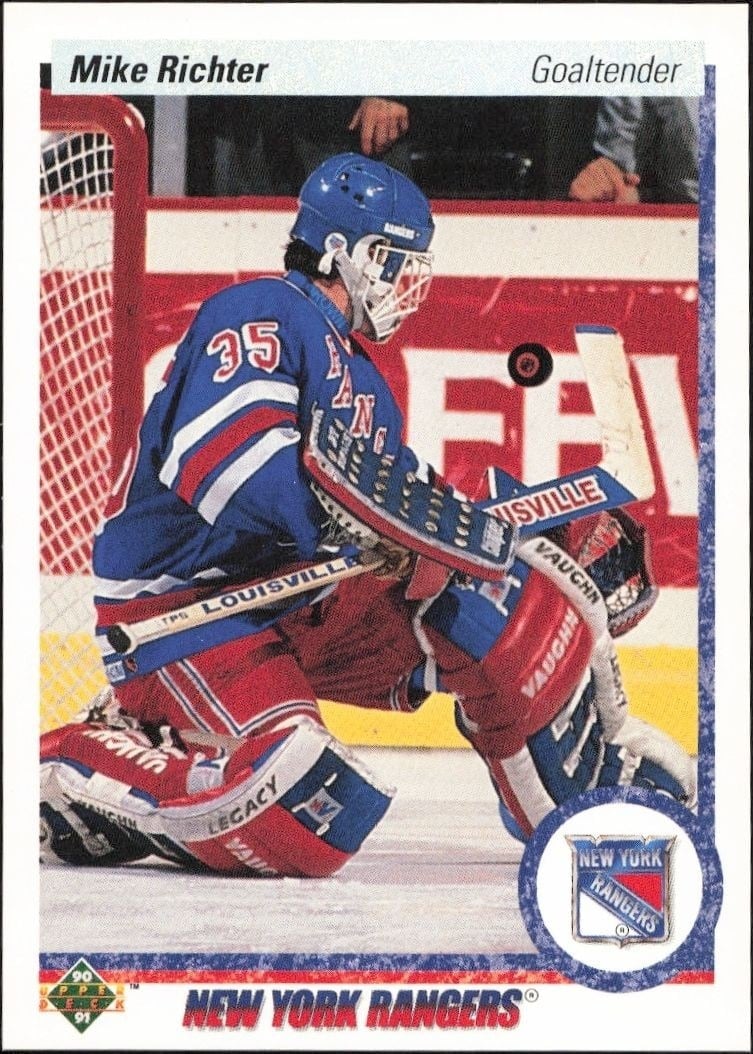 Mike Richter 1990-91 Upper Deck #32 Hockey Trading Card - Front 1990-91 Upper Deck Mike Richter #32 hockey trading card front