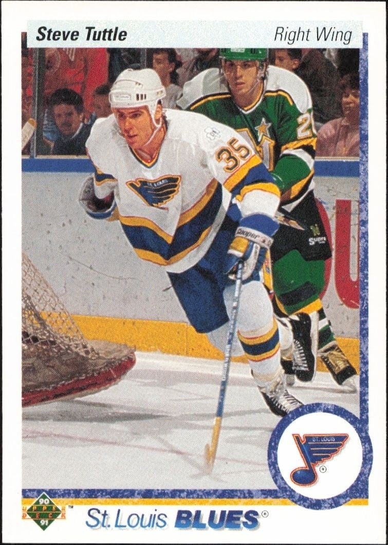 Steve Tuttle 1990-91 Upper Deck #195 Hockey Trading Card - Front 1990-91 Upper Deck Steve Tuttle #195 hockey trading card front