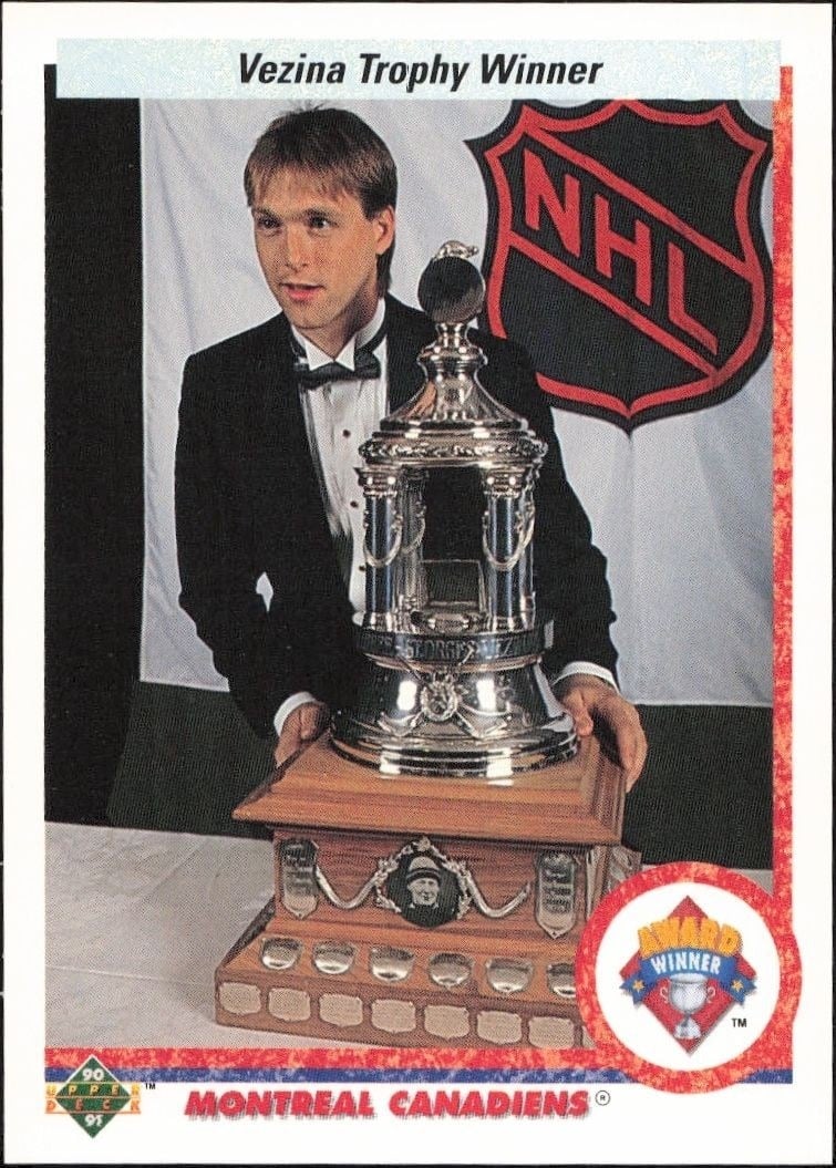 Patrick Roy 1990-91 Upper Deck #207 Hockey Trading Card - Front 1990-91 Upper Deck Patrick Roy #207 hockey trading card front