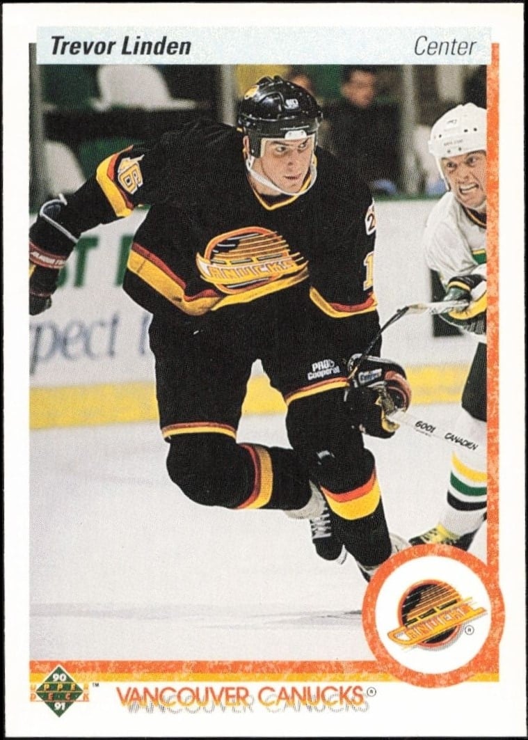 Trevor Linden 1990-91 Upper Deck #256 Hockey Trading Card - Front 1990-91 Upper Deck Trevor Linden #256 hockey trading card front