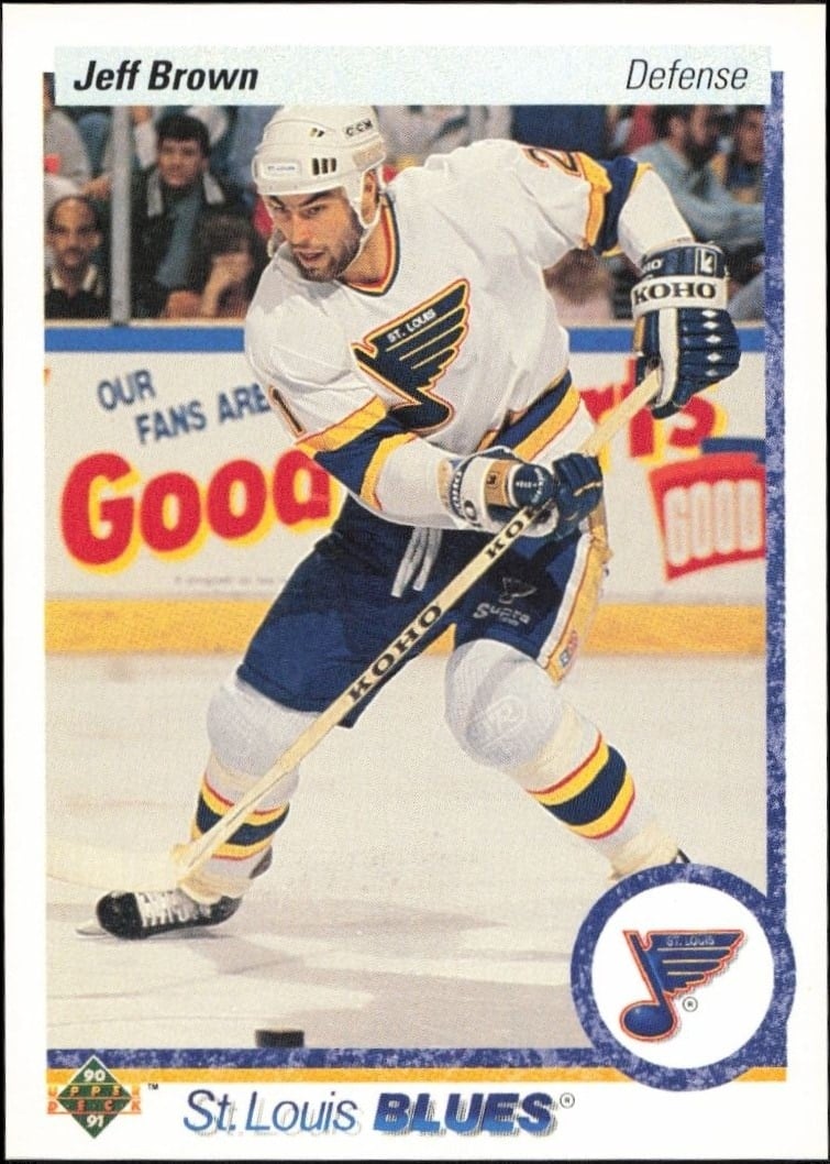 Jeff Brown 1990-91 Upper Deck #191 Hockey Trading Card - Front 1990-91 Upper Deck Jeff Brown #191 hockey trading card front