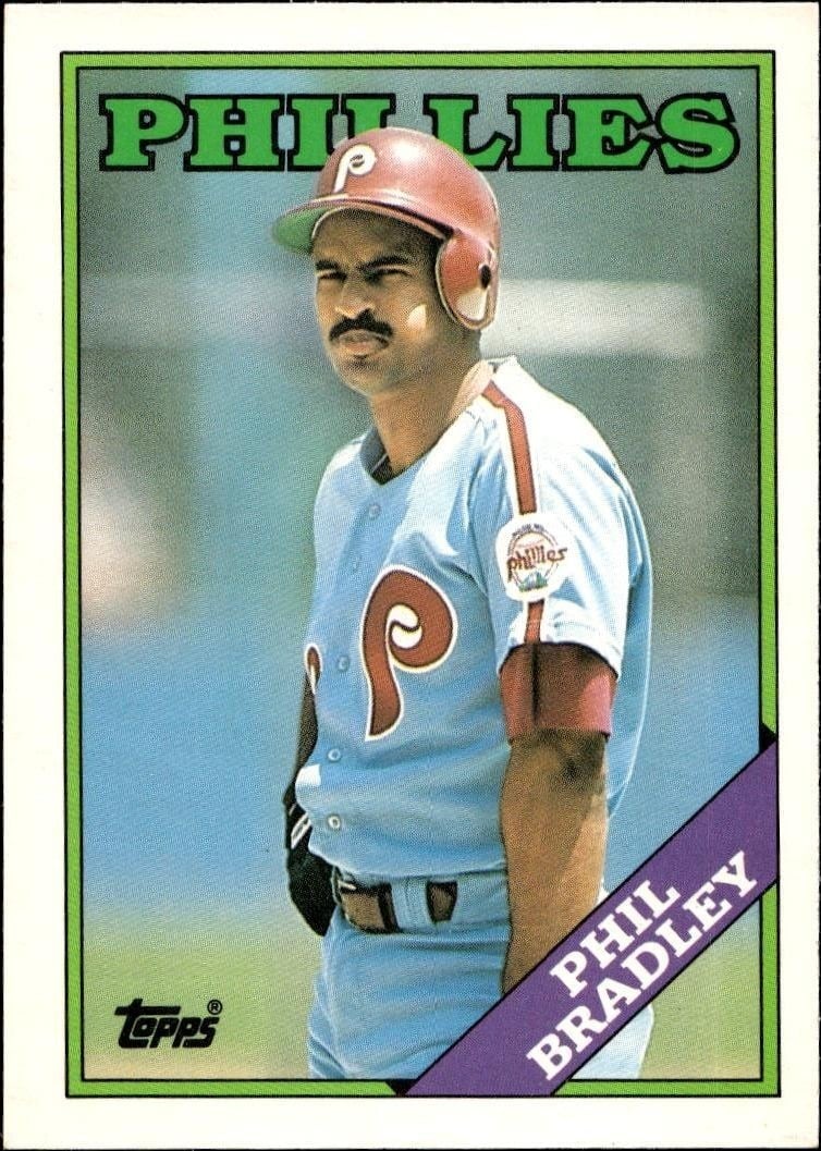 Phil Bradley 1988 Topps Traded #18T Baseball Trading Card - Front 1988 Topps Traded Phil Bradley #18T baseball trading card front