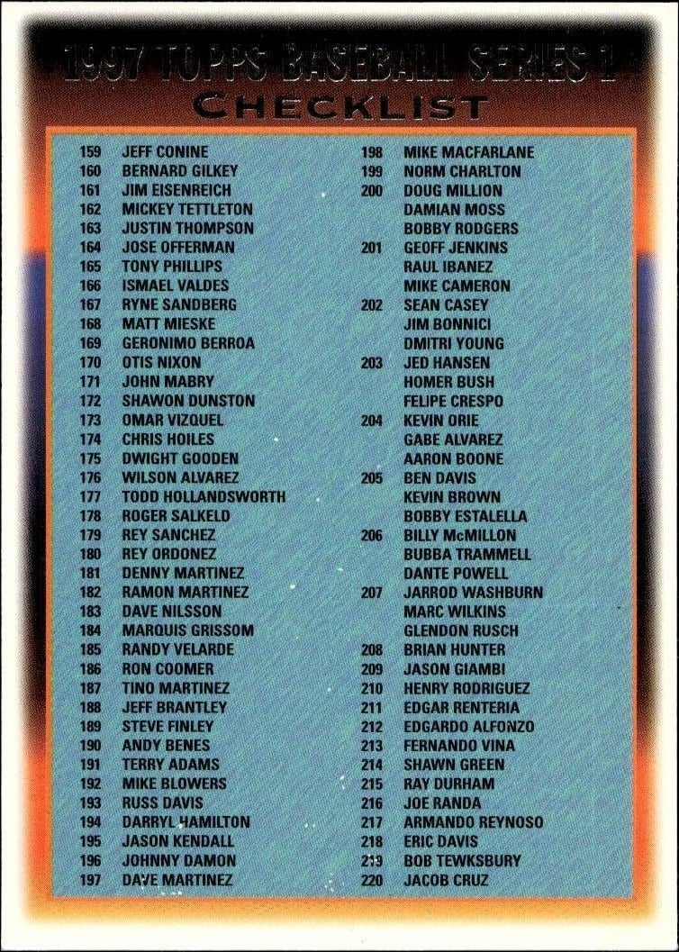 1997 Topps Series 2 Checklist #276 trading card