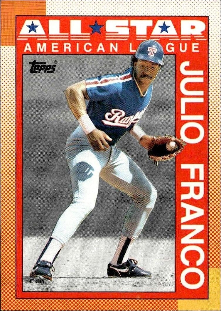 Julio Franco 1990 Topps #386 Baseball Trading Card - Front 1990 Topps Julio Franco #386 baseball trading card front
