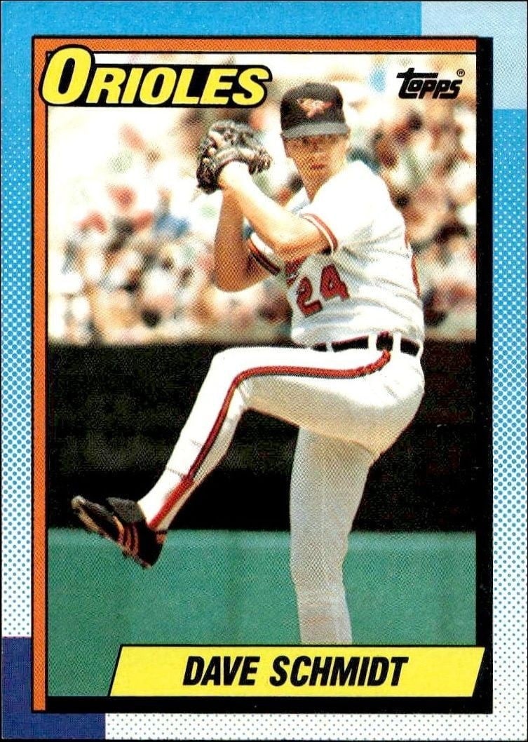 Dave Schmidt 1990 Topps #497 Baseball Trading Card - Front 1990 Topps Dave Schmidt #497 baseball trading card front