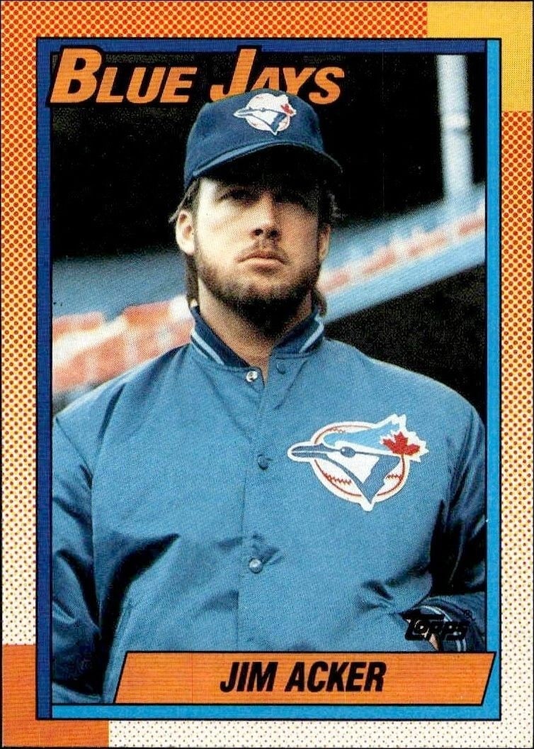Jim Acker 1990 Topps #728 Baseball Trading Card - Front 1990 Topps Jim Acker #728 baseball trading card front