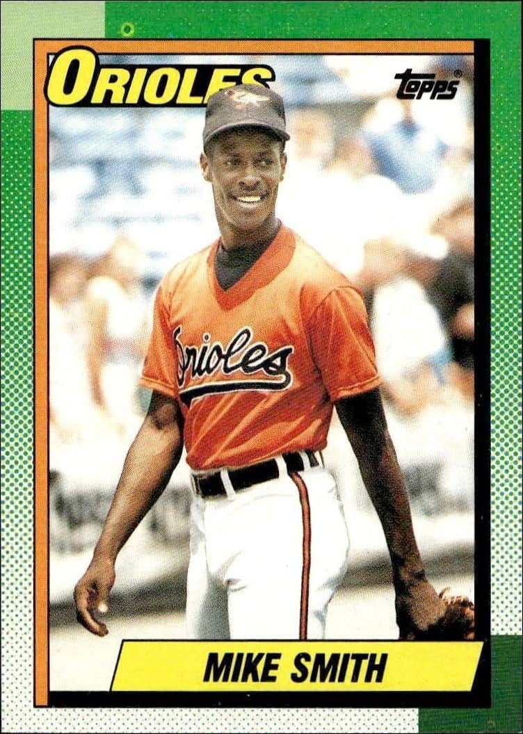 Mike Smith 1990 Topps #249 Baseball Trading Card - Front 1990 Topps Mike Smith #249 baseball trading card front