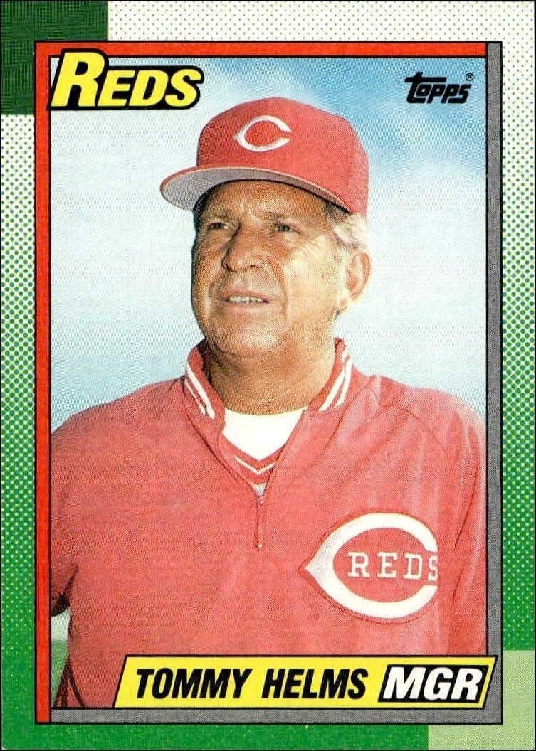 Tommy Helms 1990 Topps #110 Baseball Trading Card - Front 1990 Topps Tommy Helms #110 baseball trading card front