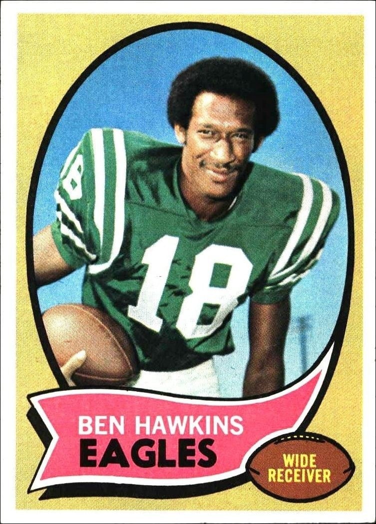 Ben Hawkins 1970 Topps #98 Football Trading Card - Front 1970 Topps Ben Hawkins #98 football trading card front