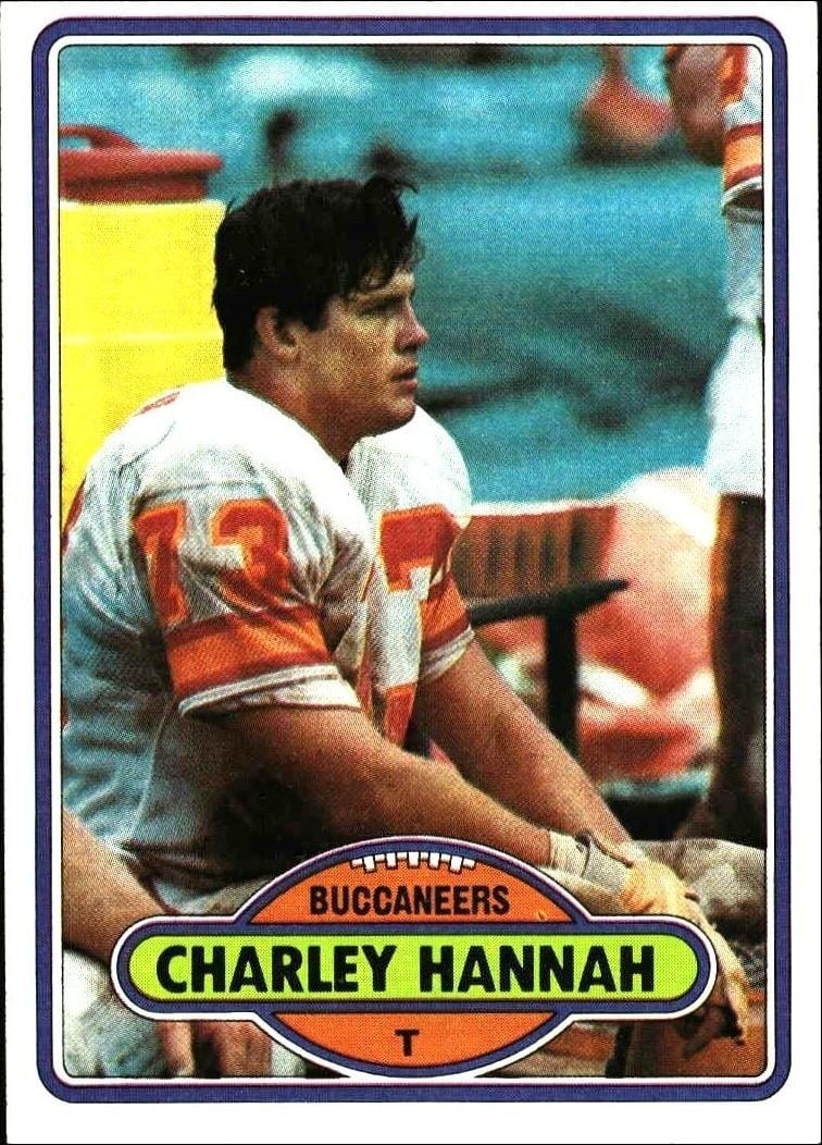 Charley Hannah 1980 Topps #18 Football Trading Card - Front 1980 Topps Charley Hannah #18 football trading card front