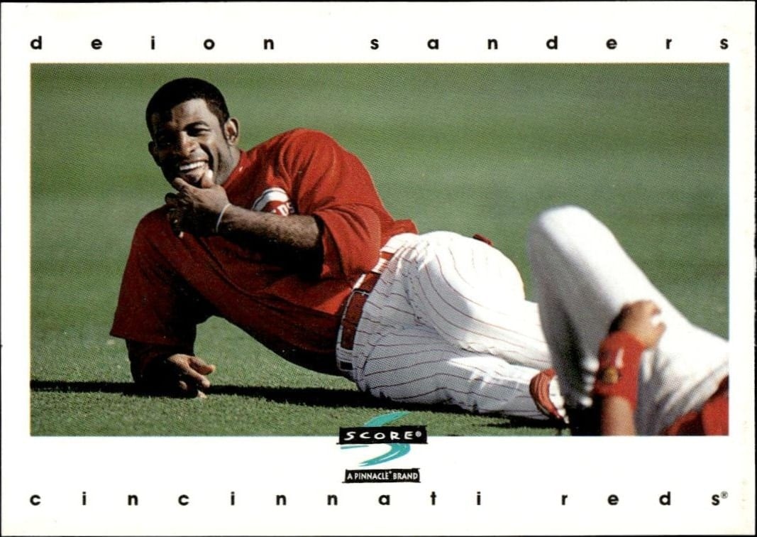 Deion Sanders 1997 Pinnacle Score #431 Baseball Trading Card - Front 1997 Pinnacle Score Deion Sanders #431 baseball trading card front