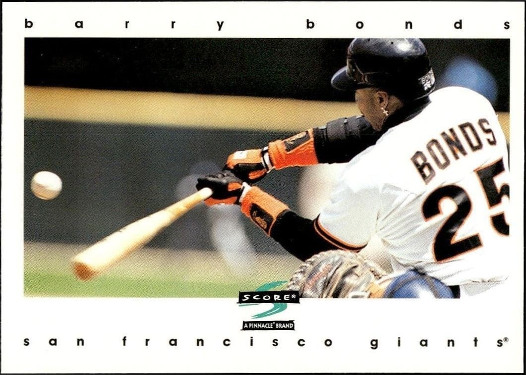Barry Bonds 1997 Pinnacle Score #91 Baseball Trading Card - Front 1997 Pinnacle Score Barry Bonds #91 baseball trading card front