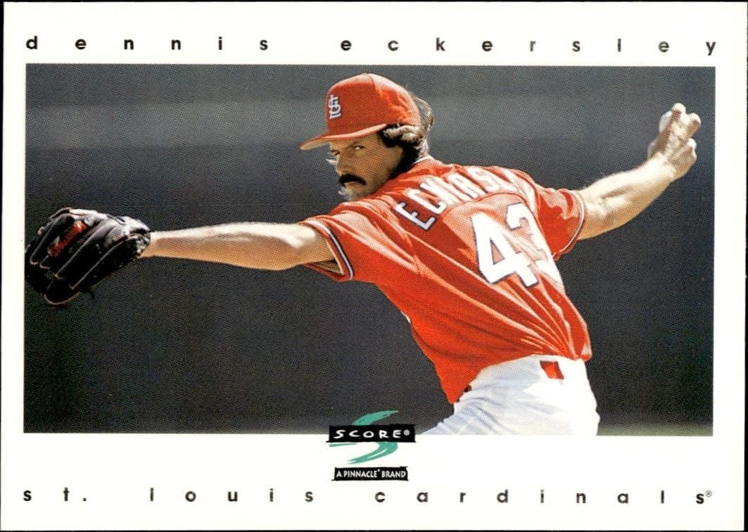 Dennis Eckersley 1997 Pinnacle Score #98 Baseball Trading Card - Front 1997 Pinnacle Score Dennis Eckersley #98 baseball trading card front