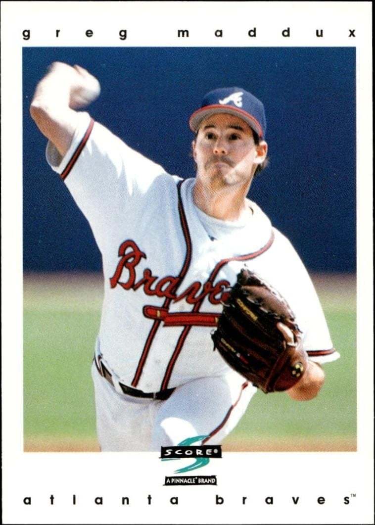 Greg Maddux 1997 Pinnacle Score #215 Baseball Trading Card - Front 1997 Pinnacle Score Greg Maddux #215 baseball trading card front