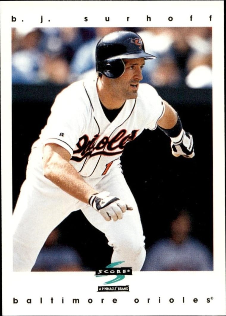 B.J. Surhoff 1997 Pinnacle Score #197 Baseball Trading Card - Front 1997 Pinnacle Score B.J. Surhoff #197 baseball trading card front