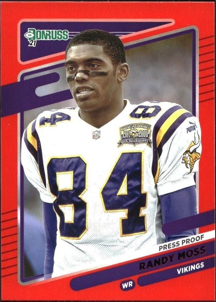 Randy Moss 2021 Panini Donruss #128 Football Trading Card - Front 2021 Panini Donruss Randy Moss #128 football trading card front