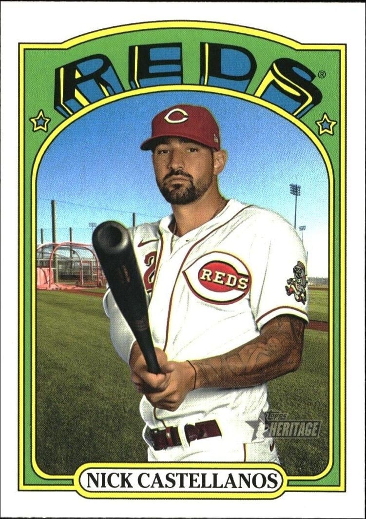 Nick Castellanos 2021 Topps Heritage #125 Baseball Trading Card - Front 2021 Topps Heritage Nick Castellanos #125 baseball trading card front