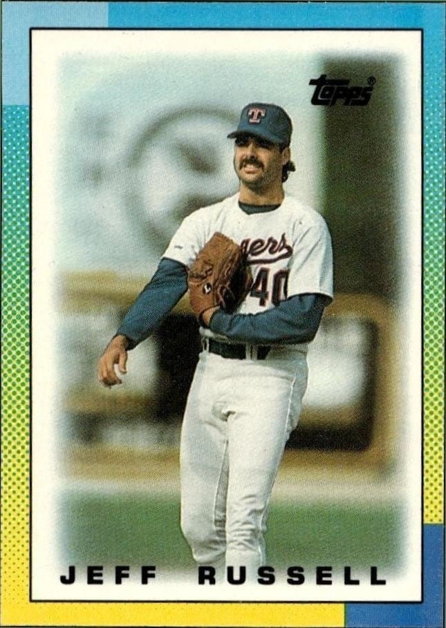 Jeff Russell 1990 Topps Minis #38 Baseball Trading Card - Front 1990 Topps Minis Jeff Russell #38 baseball trading card front
