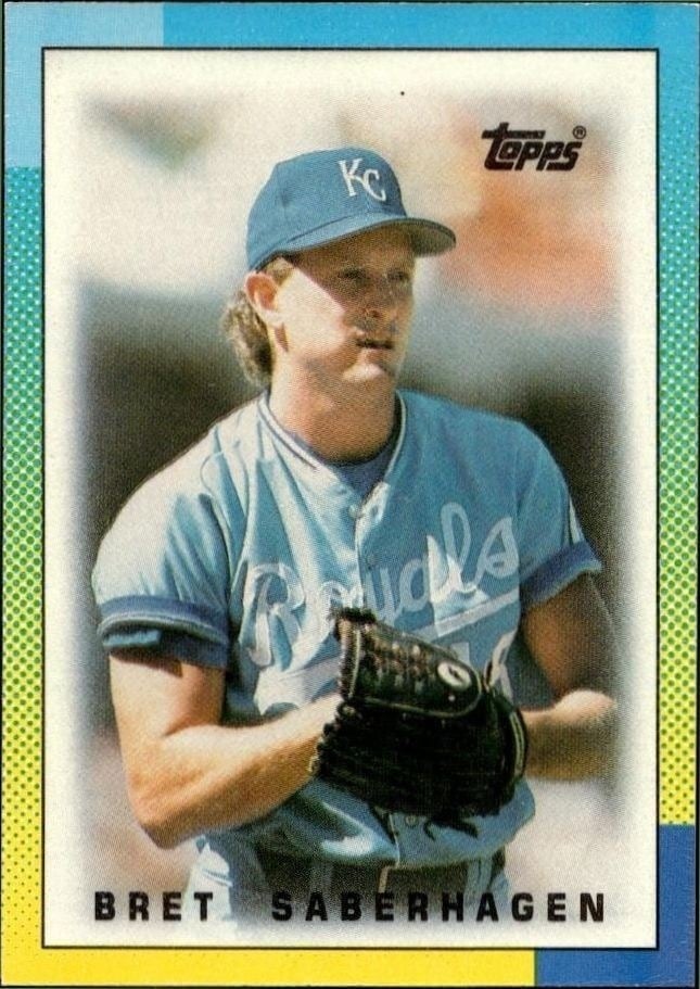 Bret Saberhagen 1990 Topps Minis #17 Baseball Trading Card - Front 1990 Topps Minis Bret Saberhagen #17 baseball trading card front