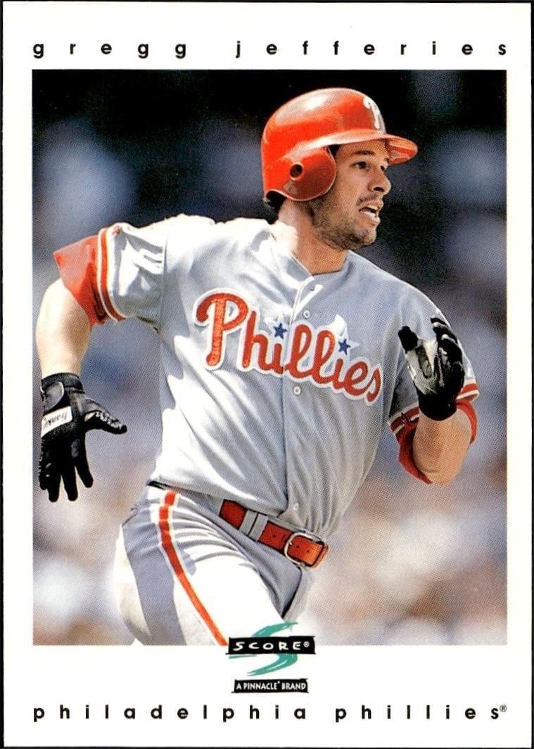 Gregg Jefferies 1997 Pinnacle Score #10 Baseball Trading Card - Front 1997 Pinnacle Score Gregg Jefferies #10 baseball trading card front