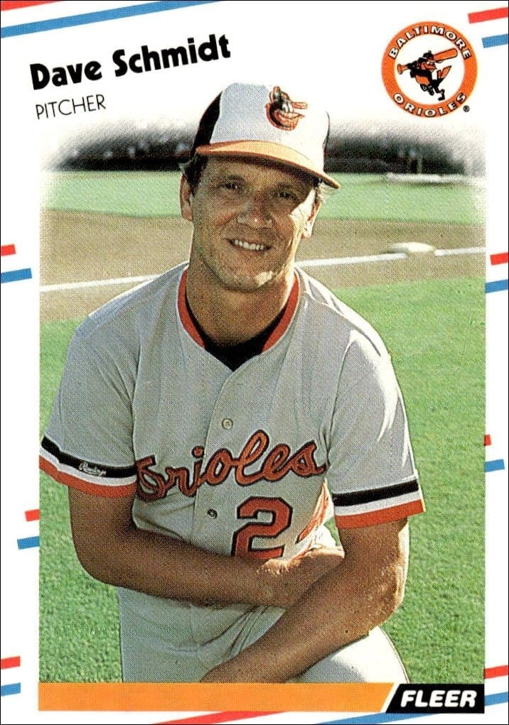 Dave Schmidt 1988 Fleer #571 Baseball Trading Card - Front 1988 Fleer Dave Schmidt #571 baseball trading card front