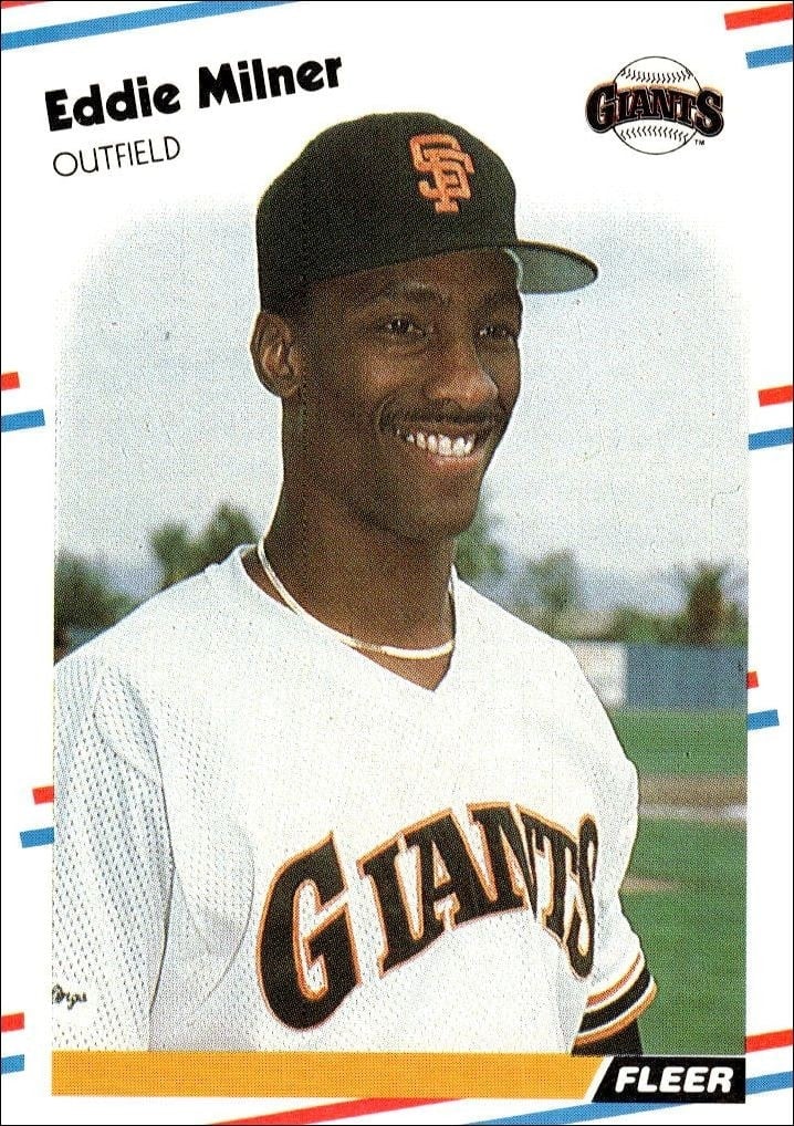 Eddie Milner 1988 Fleer #90 Baseball Trading Card - Front 1988 Fleer Eddie Milner #90 baseball trading card front
