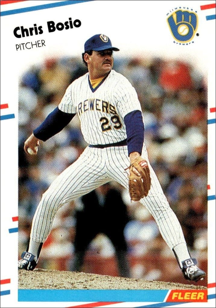Chris Bosio 1988 Fleer #156 Baseball Trading Card - Front 1988 Fleer Chris Bosio #156 baseball trading card front
